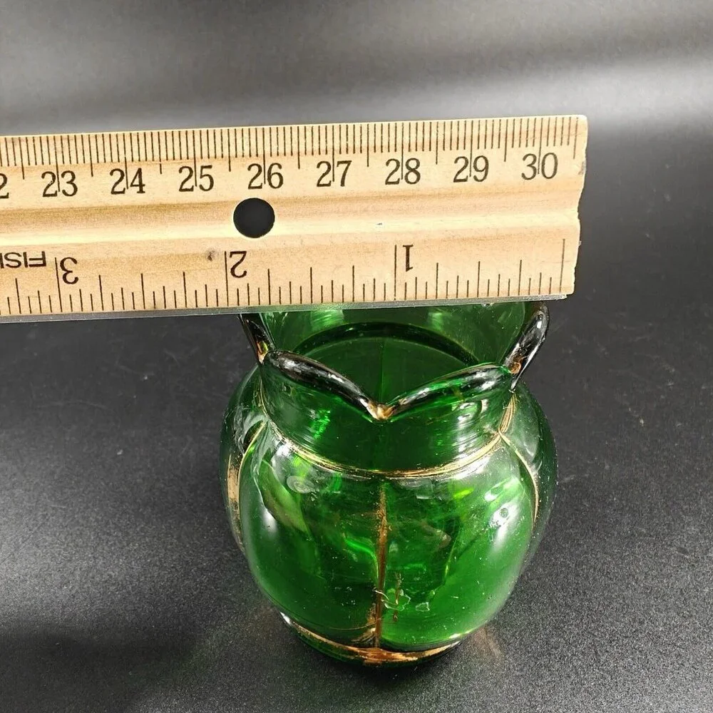 Antique EAPG Riverside Glass Vase Vessel Hand Painted Gold Lines‎ Green Vase VTG
